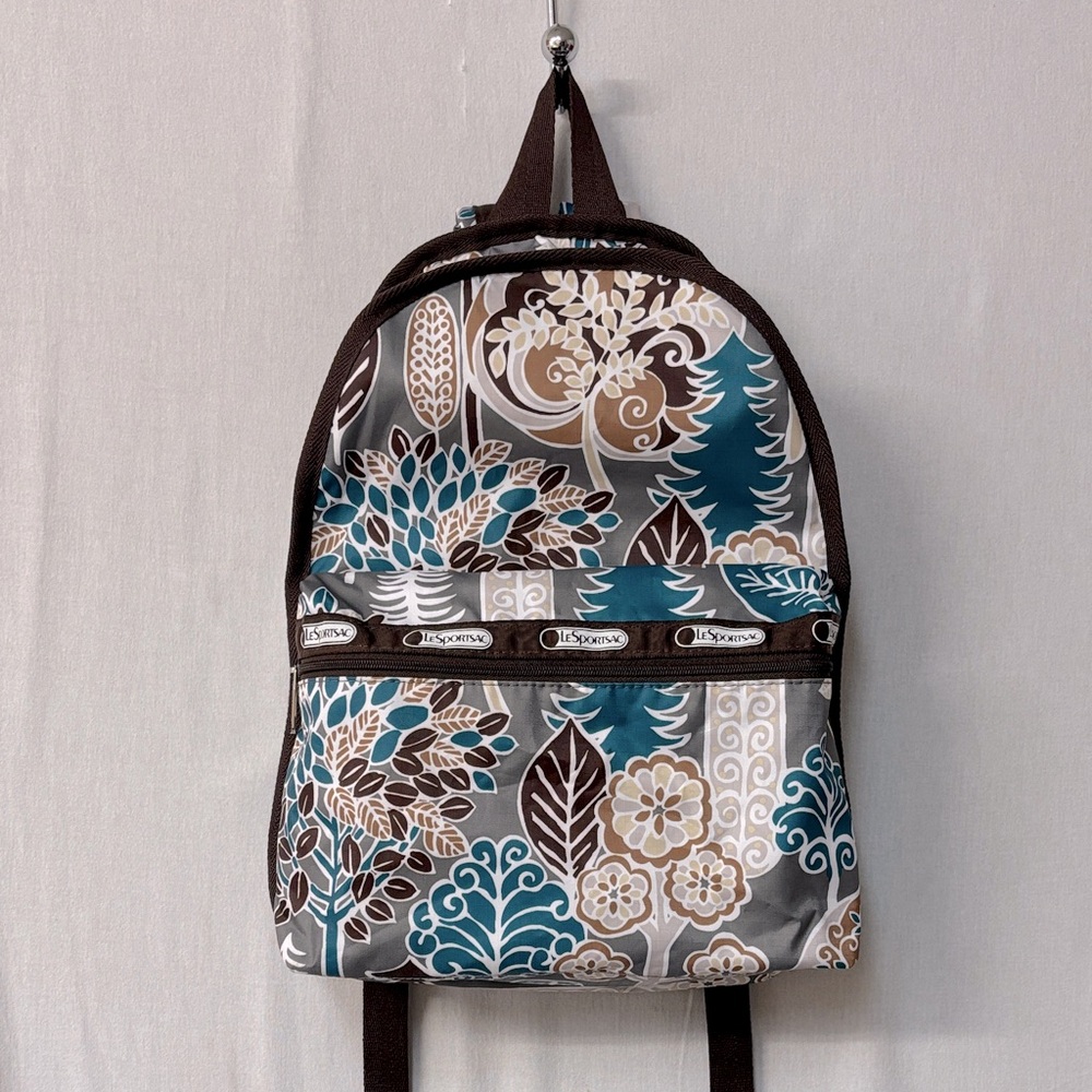 LeSportsac Teal and Brown Floral Backpack